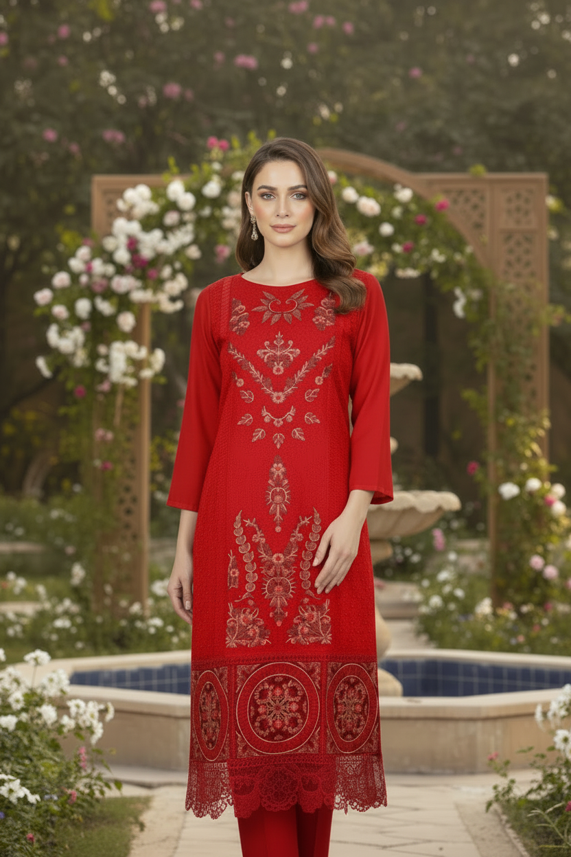 Shalwar Kameez Rouge Bordeau 3 pièces