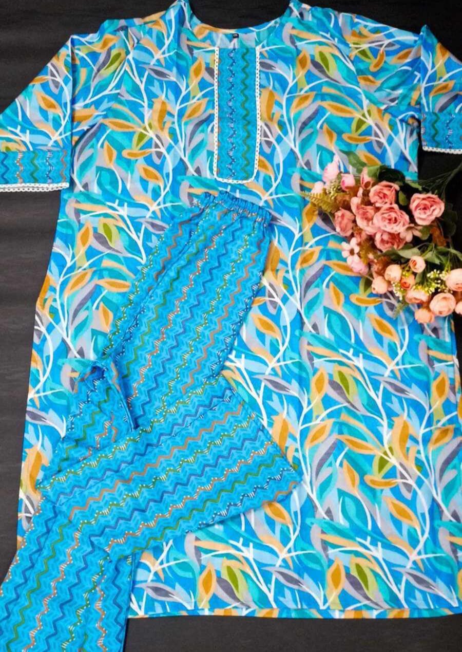 Shalwar Kameez Bleu Florales 2 pièces