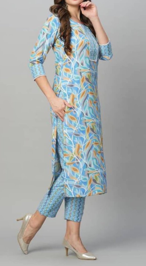 Shalwar Kameez Bleu Florales 2 pièces
