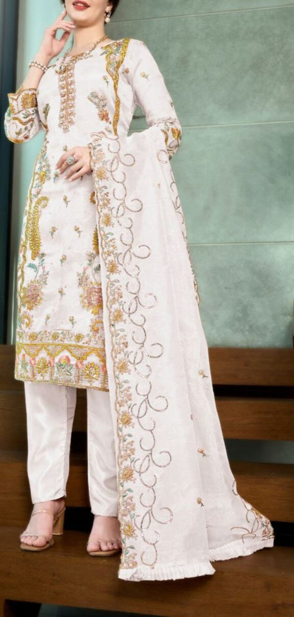 Shalwar Kameez Blanc 3 pièces