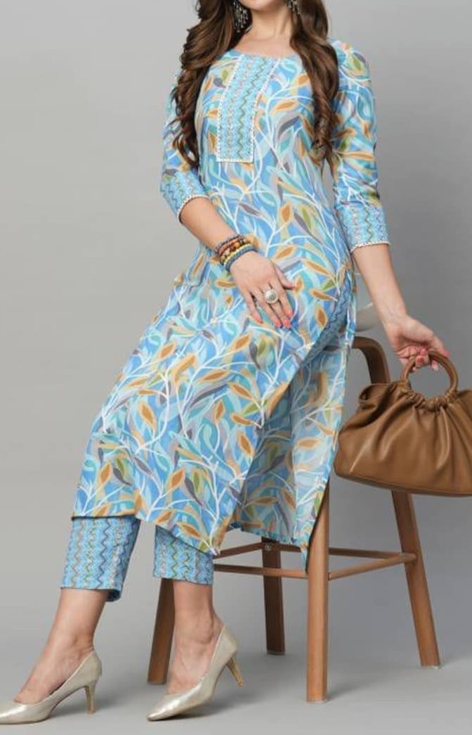 Shalwar Kameez Bleu Florales 2 pièces