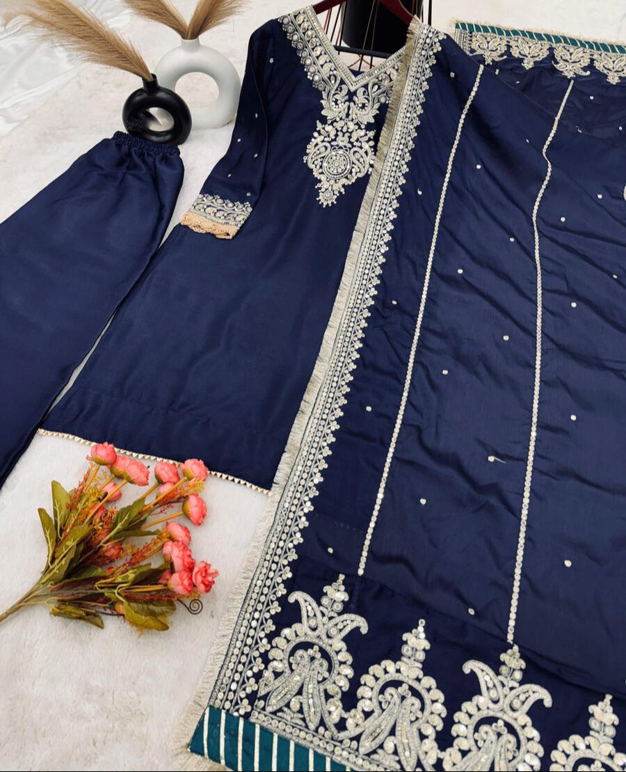 Kurta Bleu Marine 3 pièces