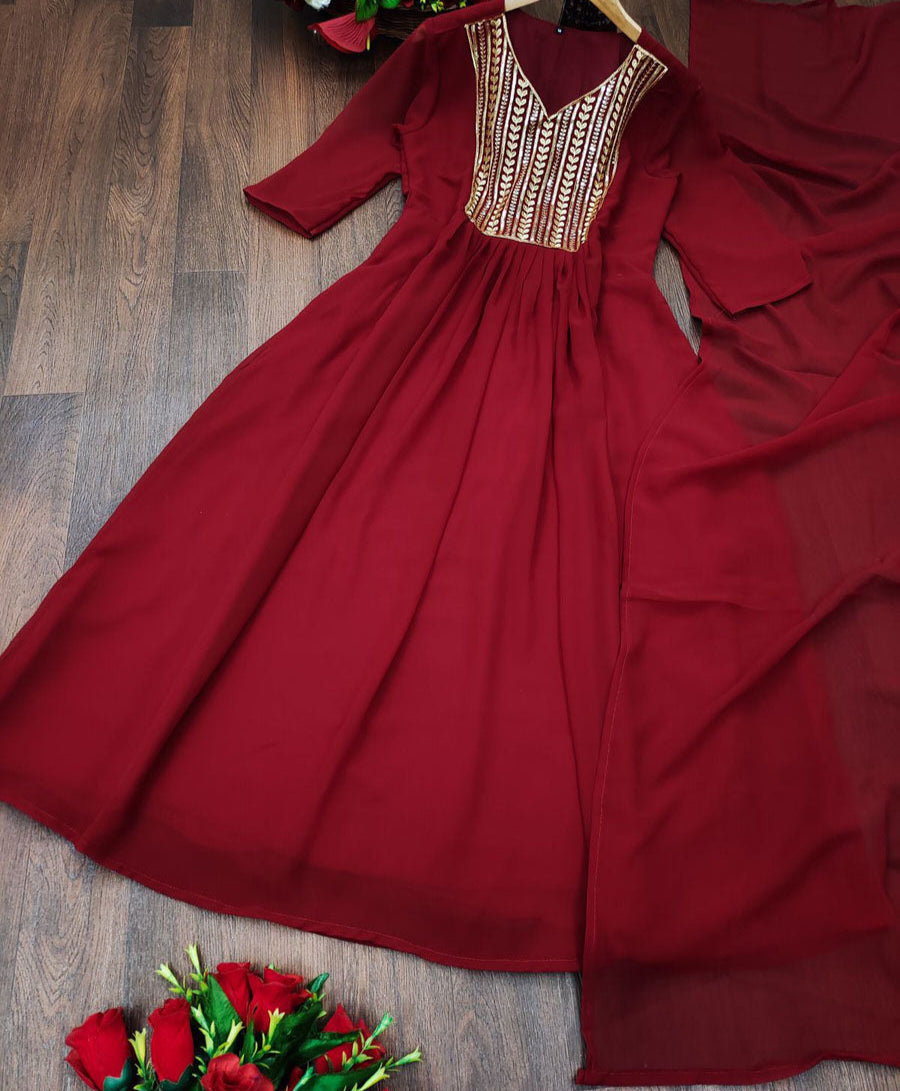 Robe Dupatta Rouge Bordeau 2 pièces