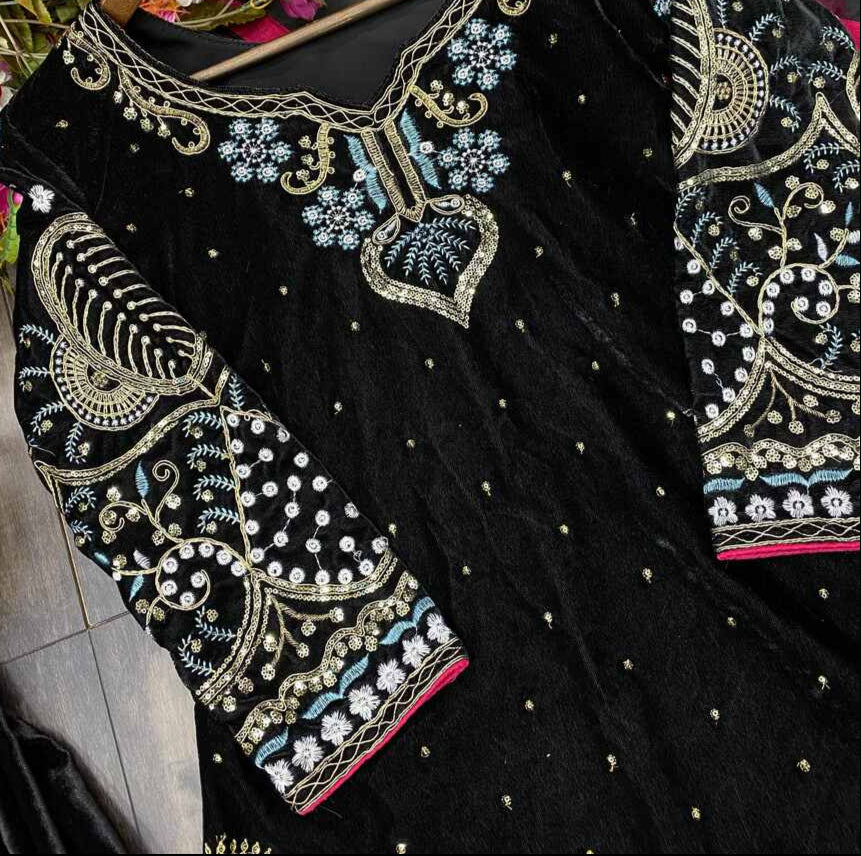 VELVET TOP PALAZZO DUPATTA BLACK 3 pièces