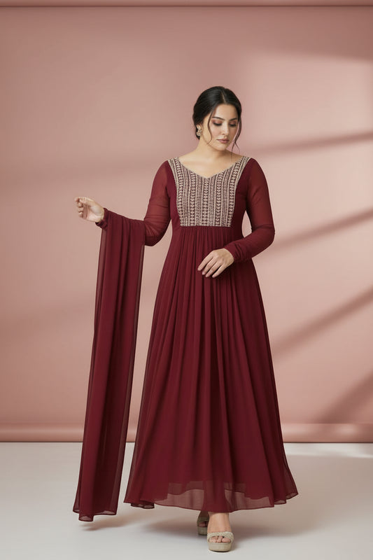 Robe Dupatta Rouge Bordeau  2 pièces