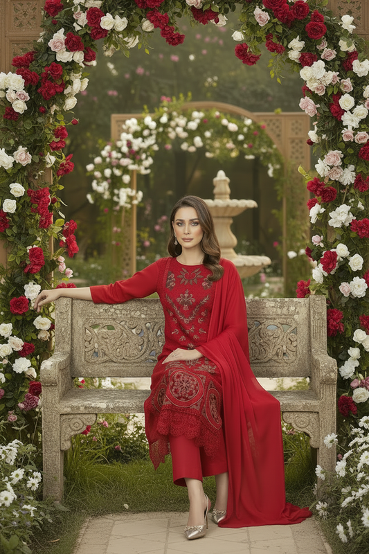 Shalwar Kameez Rouge Bordeau 3 pièces