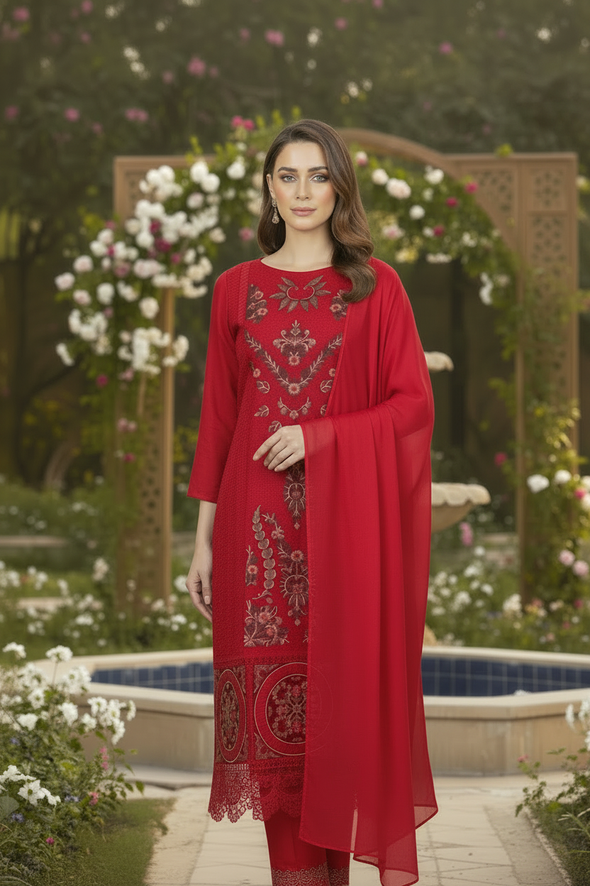 Shalwar Kameez Rouge Bordeau 3 pièces