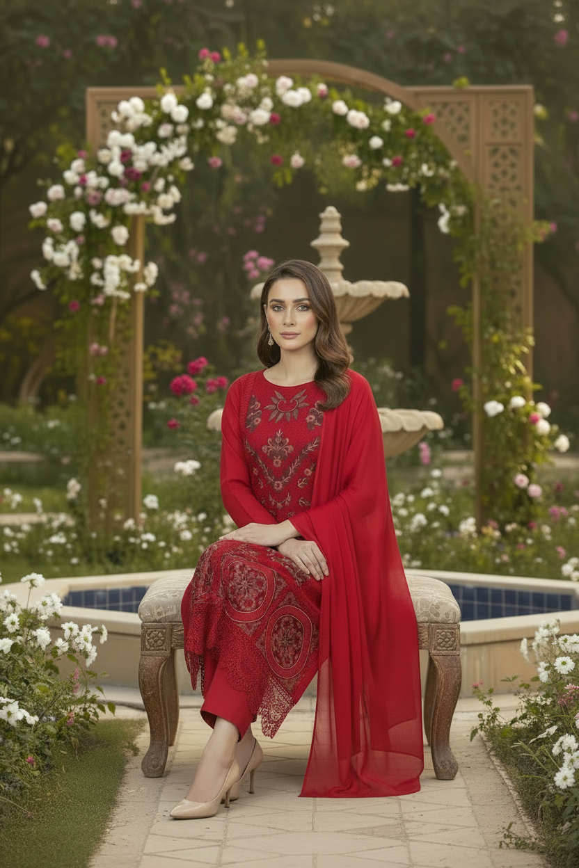 Shalwar Kameez Rouge Bordeau 3 pièces