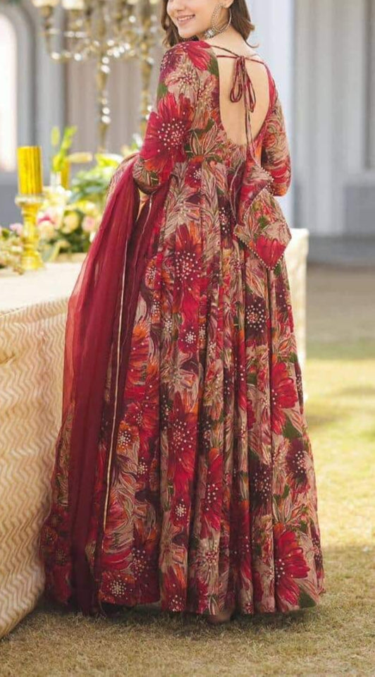 Robe Rouge Florales   2 pièces