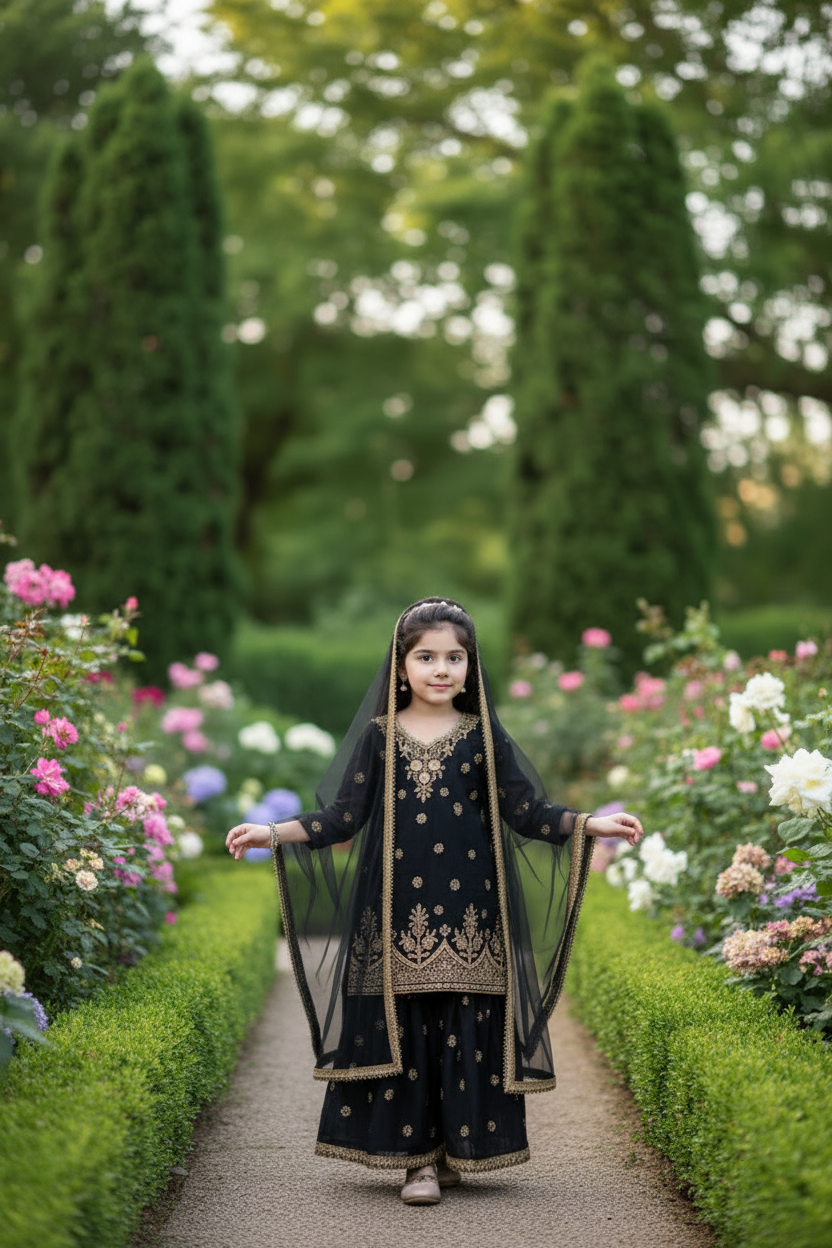 Top Noir Or avec Dupatta