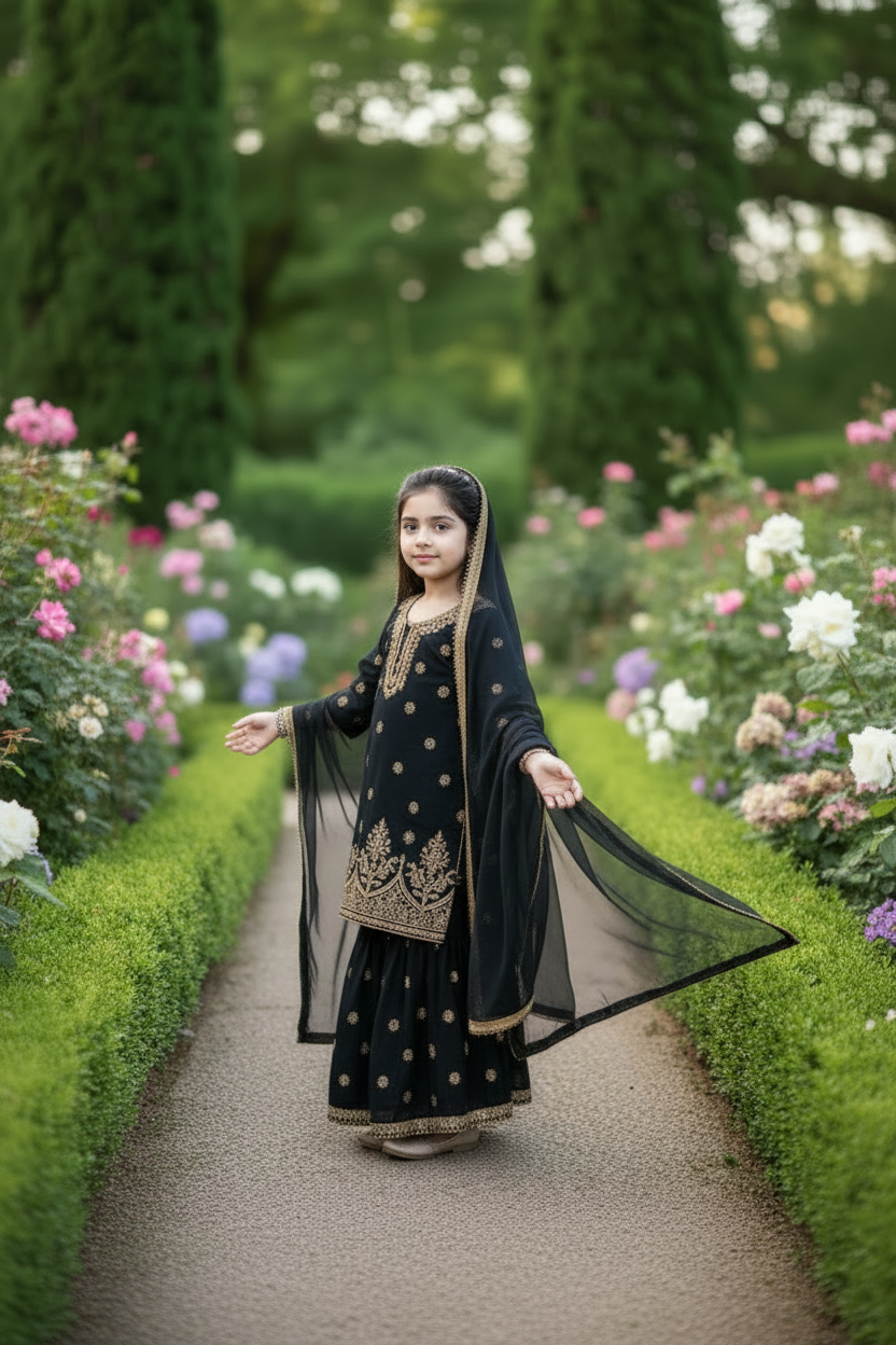 Top Noir Or avec Dupatta