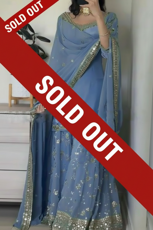 Top Palazzo Dupatta Bleu Ciel  3 pièces