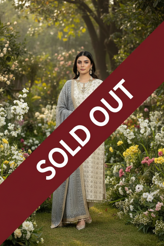 Kurta Bas Dupatta Blanc Gris Bleu  3 pièces
