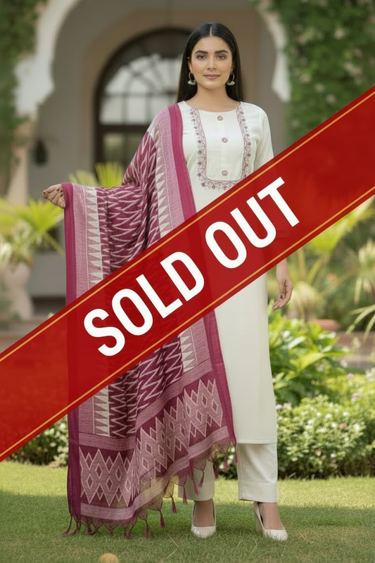 Kurta Blanc Rose Dupatta  3 pièces