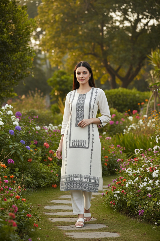 Kurta Beige Marine  2 pièces