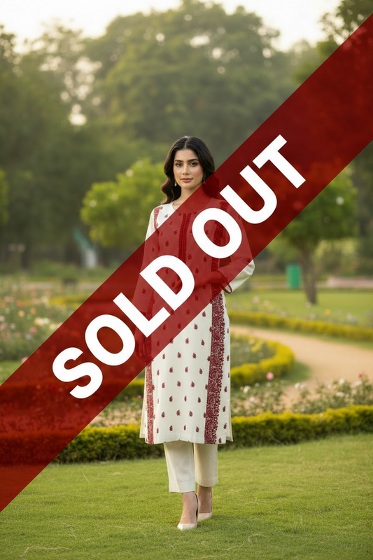 Kurta Beige Red  2 pièces