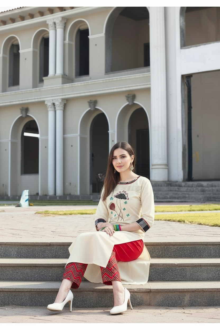 Kurta Blanc Cassé  2 pièces
