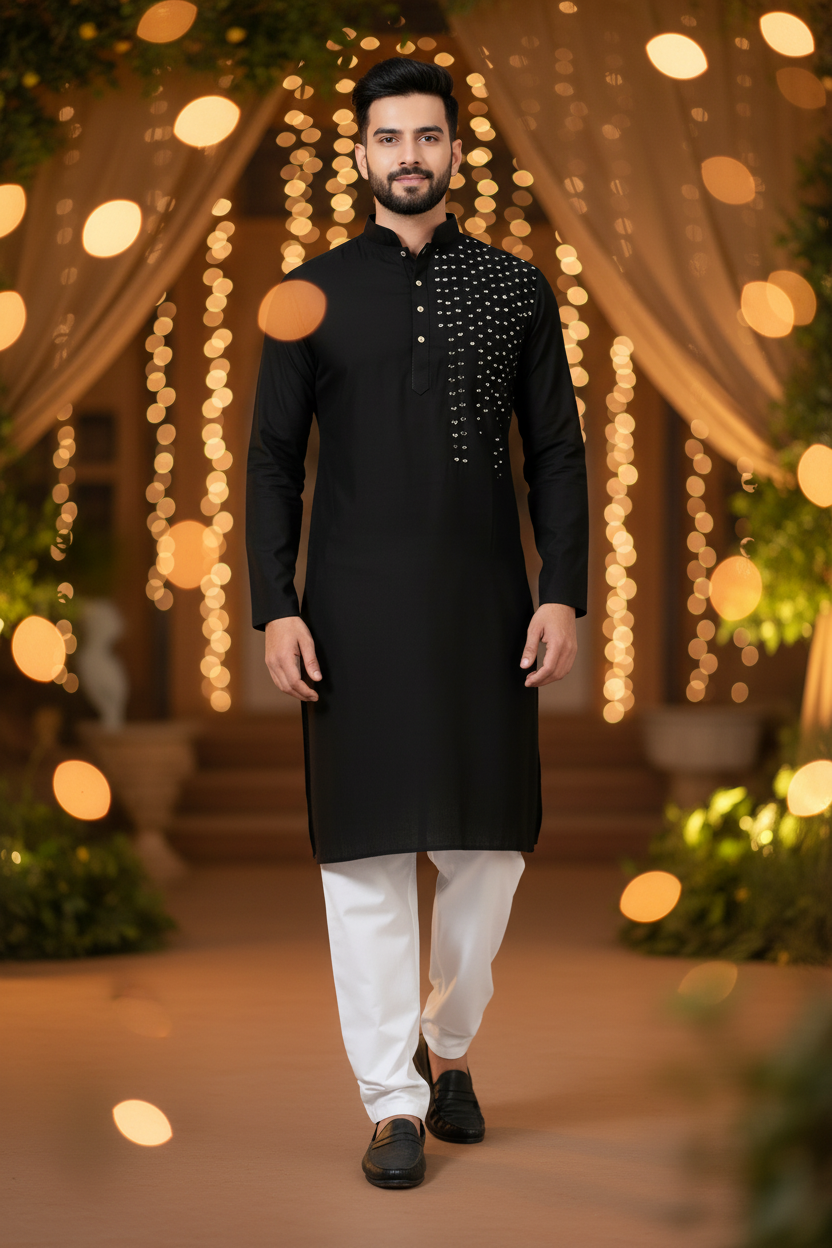 Kurta Noir Miroir  2 pièces