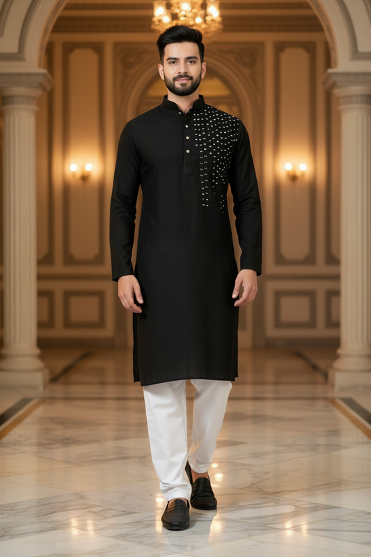 Kurta Noir Miroir  2 pièces