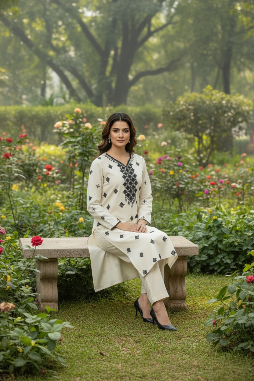 Kurta Beige Noir  2 pièces