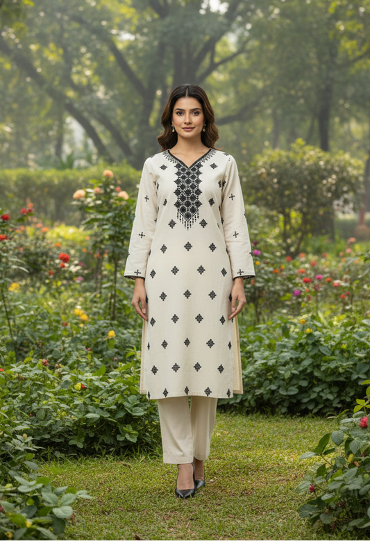 Kurta Beige Noir  2 pièces