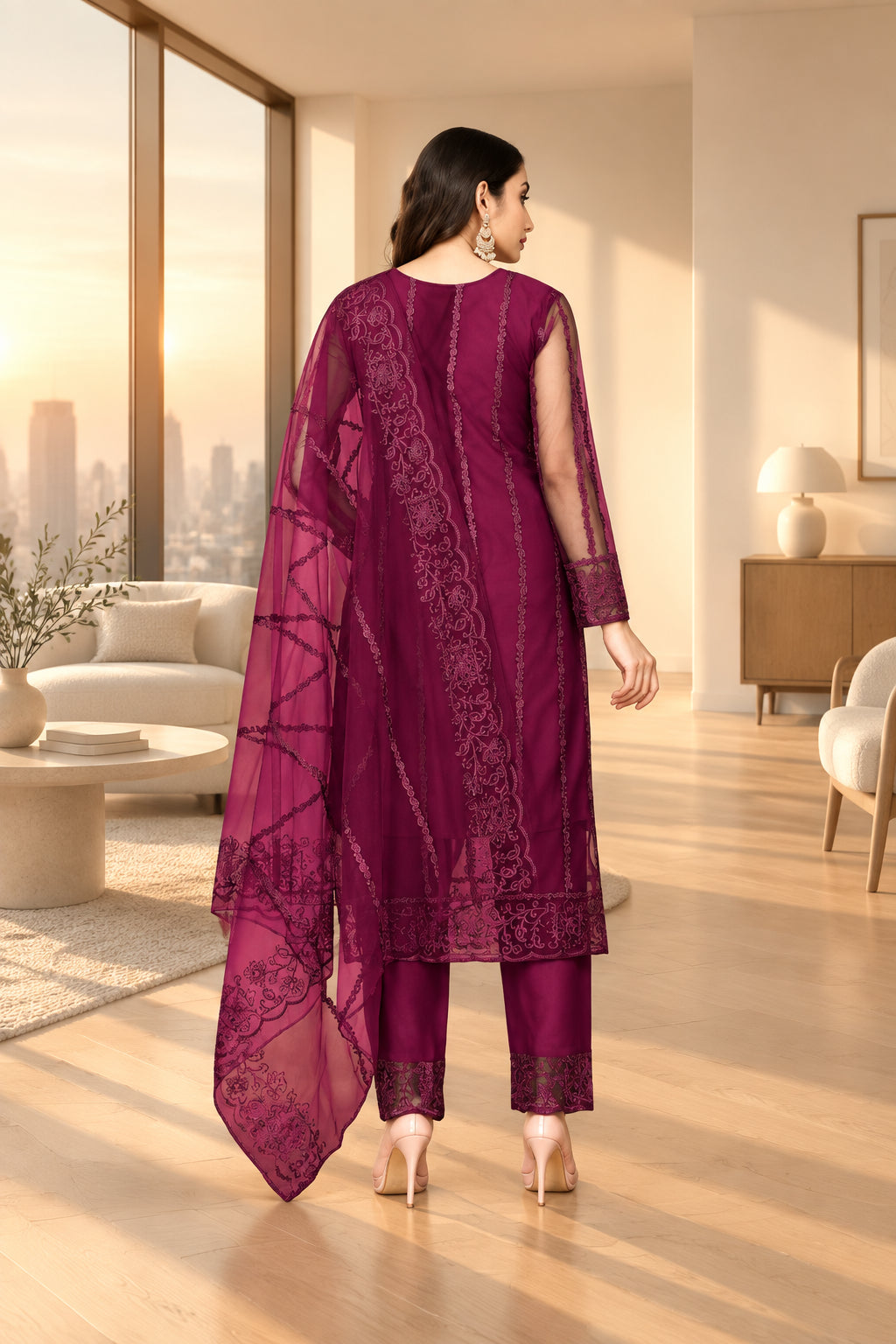 Shalwar Kameez Lilas Violette Foncé avec Dupatta