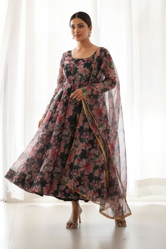 Robe Florales Noir  3 pièces