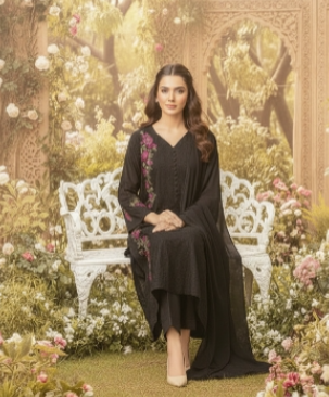 Shalwar Kameez Noir 3 pièces