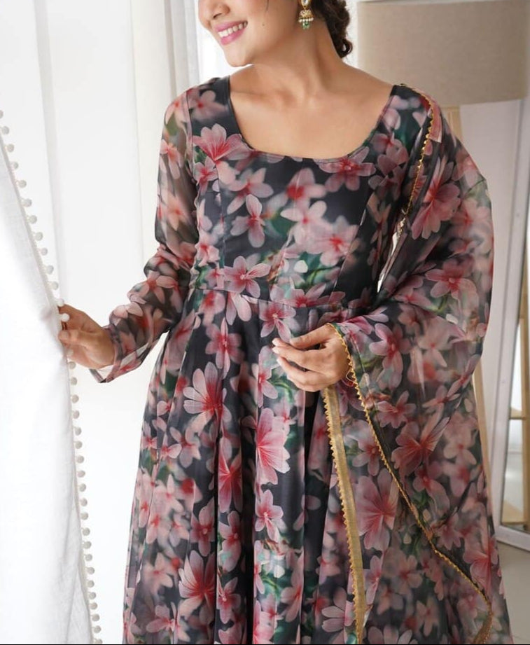Robe Florales Noir  3 pièces