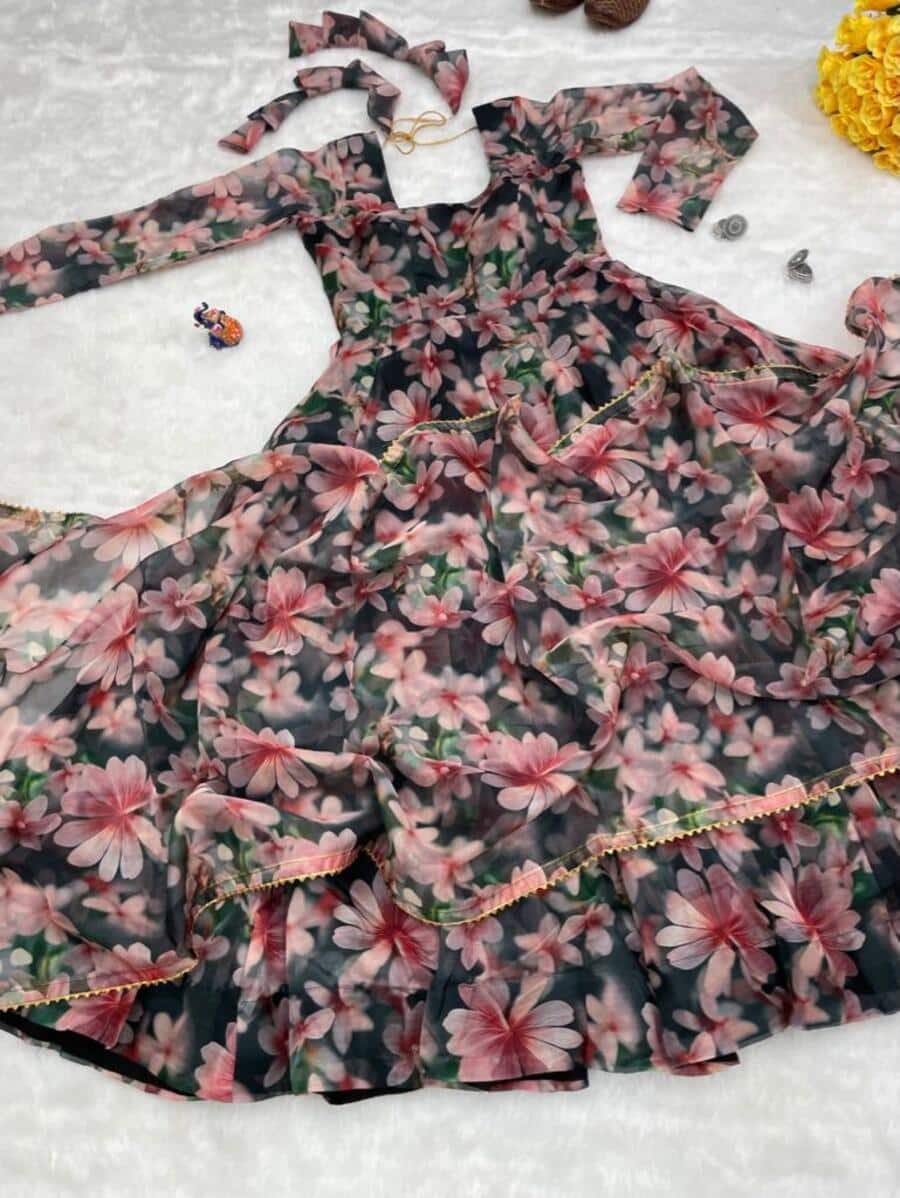 Robe Florales Noir  3 pièces