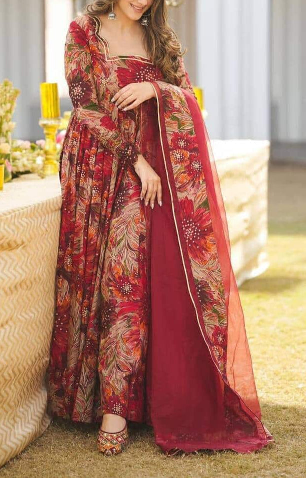 Robe Rouge Florales   2 pièces