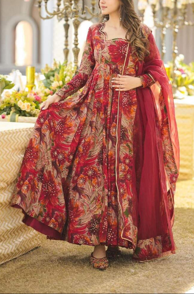 Robe Rouge Florales   2 pièces