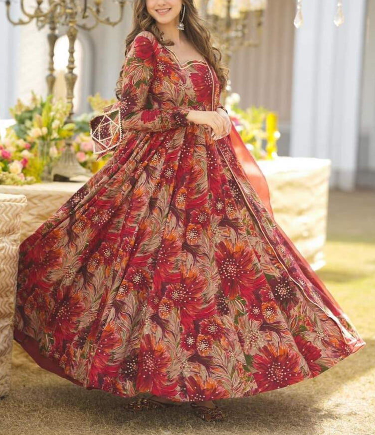 Robe Rouge Florales   2 pièces