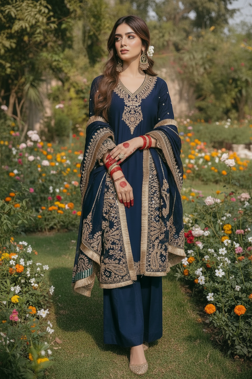 Kurta Bleu Marine  3 pièces