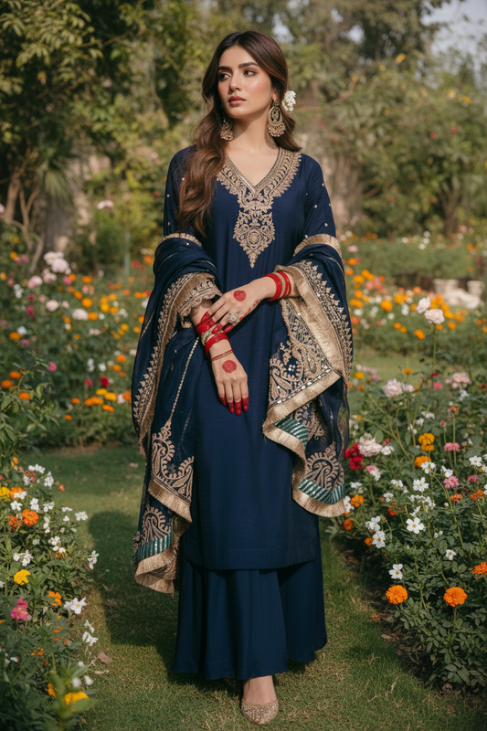 Kurta Bleu Marine  3 pièces