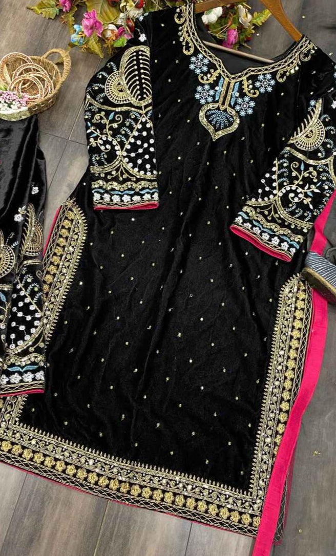 VELVET TOP PALAZZO DUPATTA BLACK