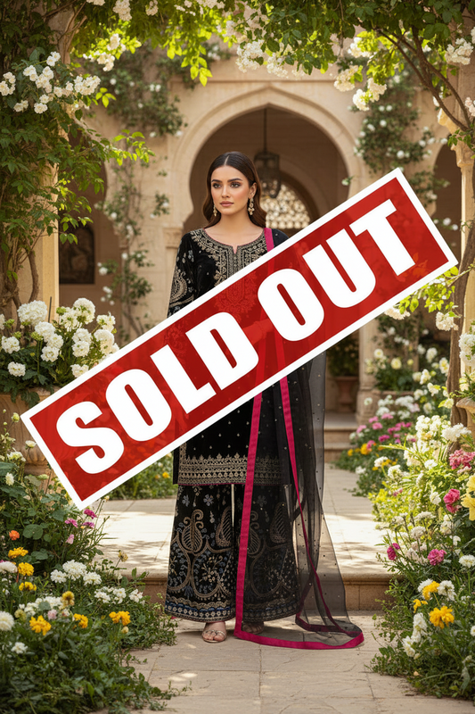 VELVET TOP PALAZZO DUPATTA BLACK  3 pièces