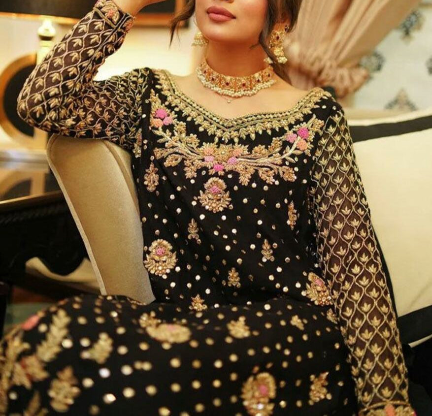 Top Palazzo Dupatta Noir et rose