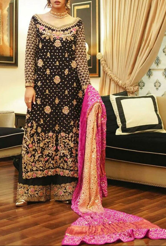 Top Palazzo Dupatta Noir et rose