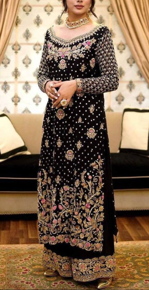 Top Palazzo Dupatta Noir et rose